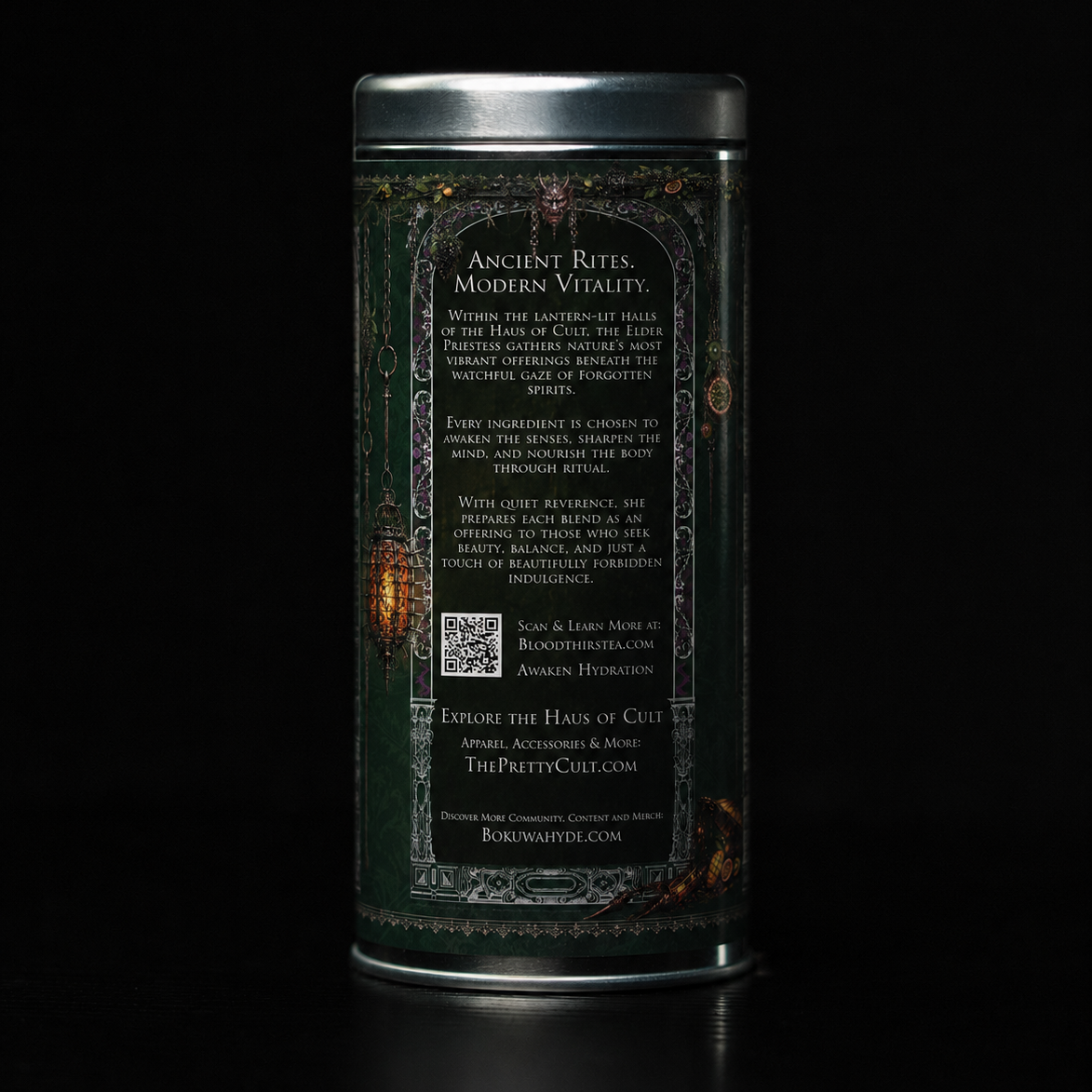 a geisha with oni mask green tea canister
