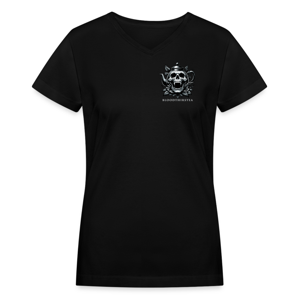 White Logo Women's V-Neck Tee - black