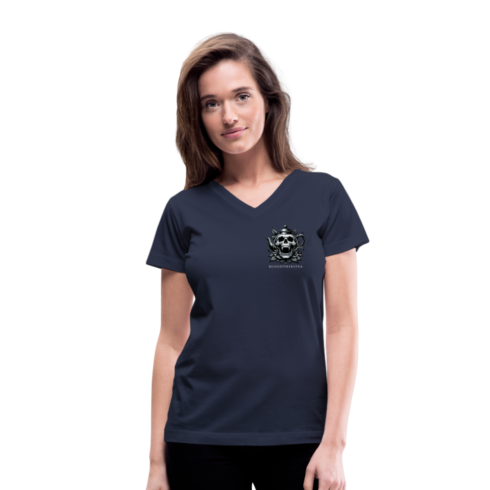 White Logo Women's V-Neck Tee - navy