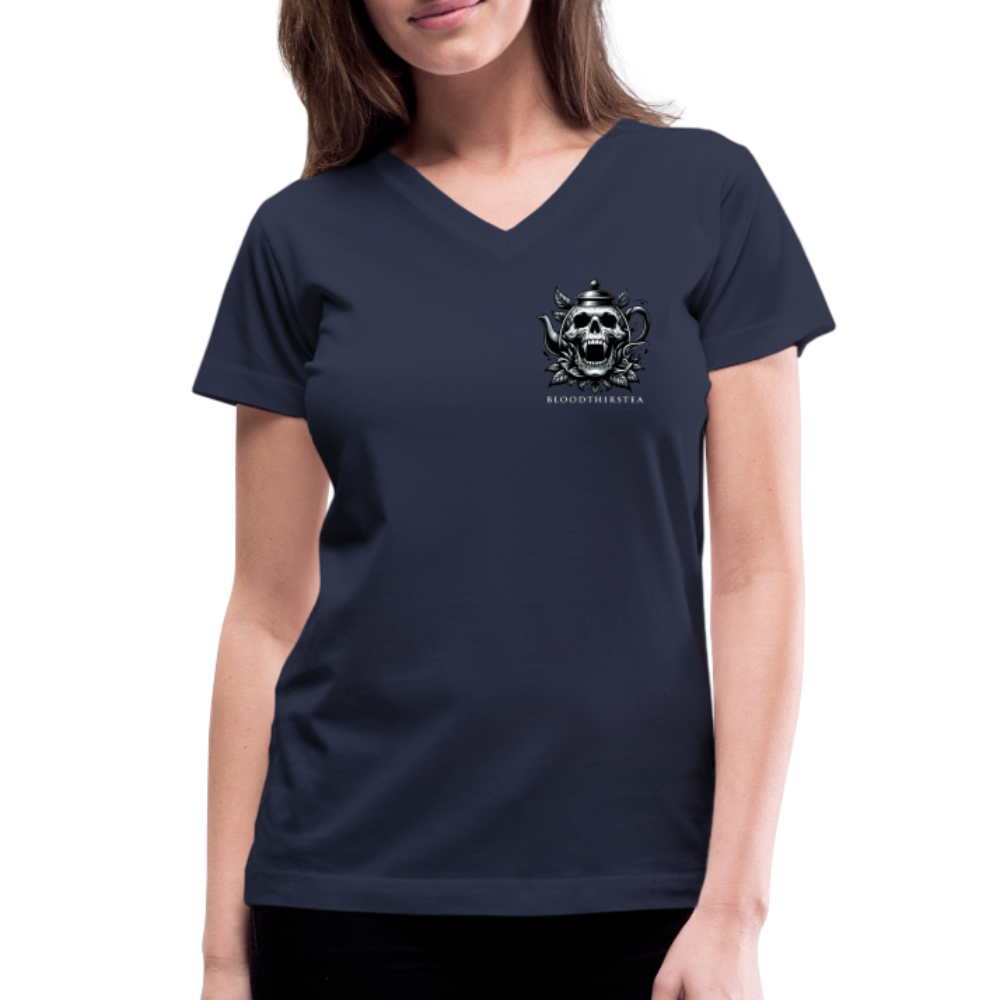 White Logo Women's V-Neck Tee - navy