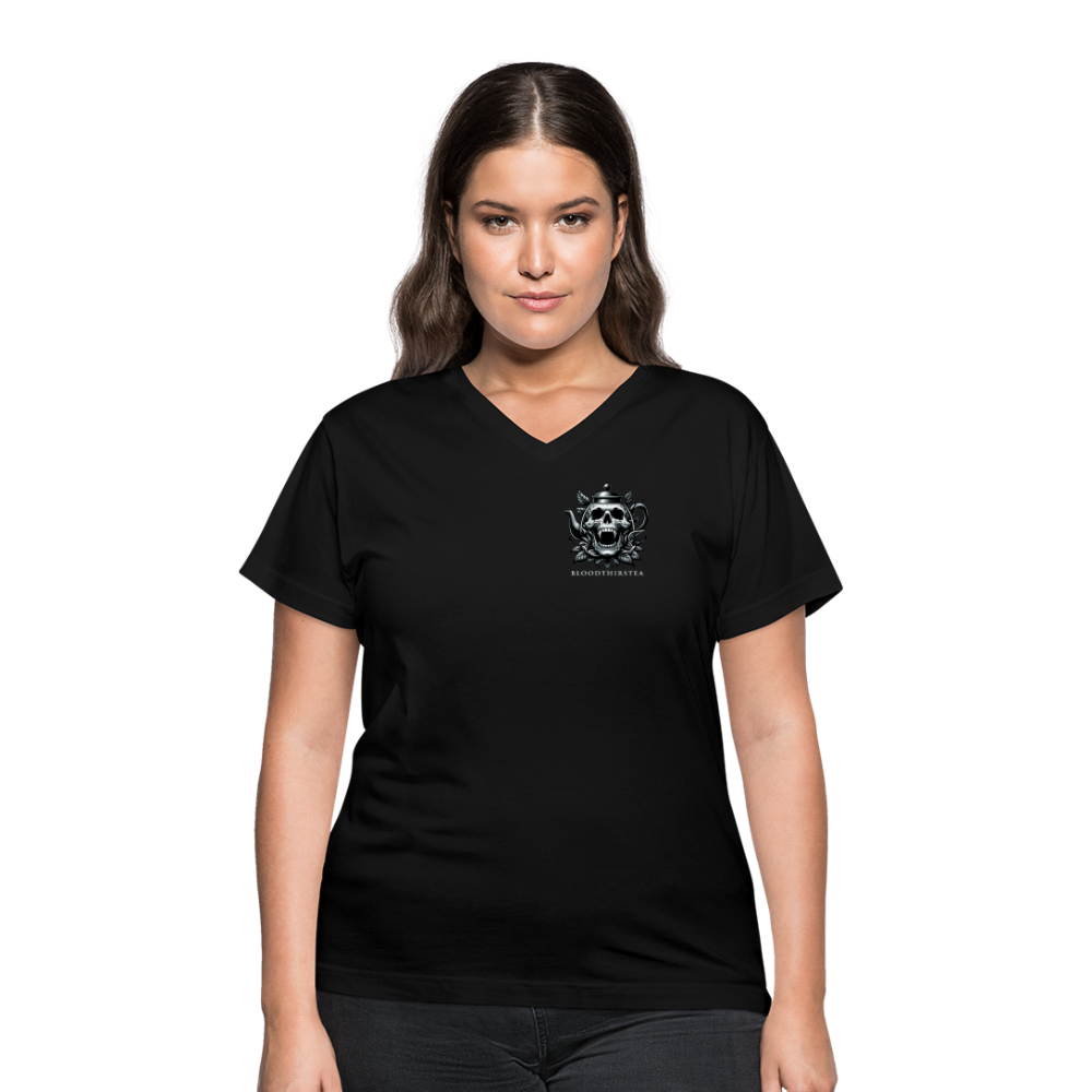 Extended Sizes - White Logo Women's V-Neck Tee - black