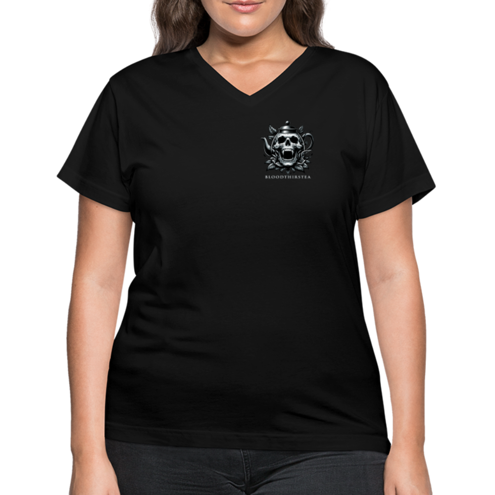 Extended Sizes - White Logo Women's V-Neck Tee - black