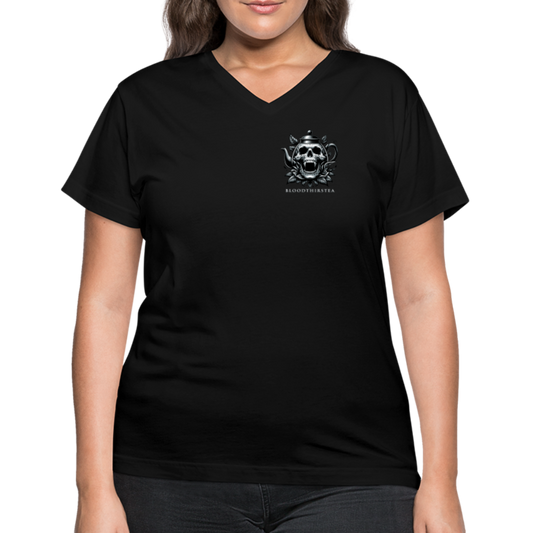 Extended Sizes - White Logo Women's V-Neck Tee - black