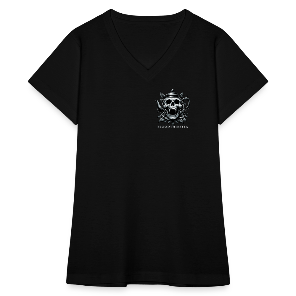 Extended Sizes - White Logo Women's V-Neck Tee - black