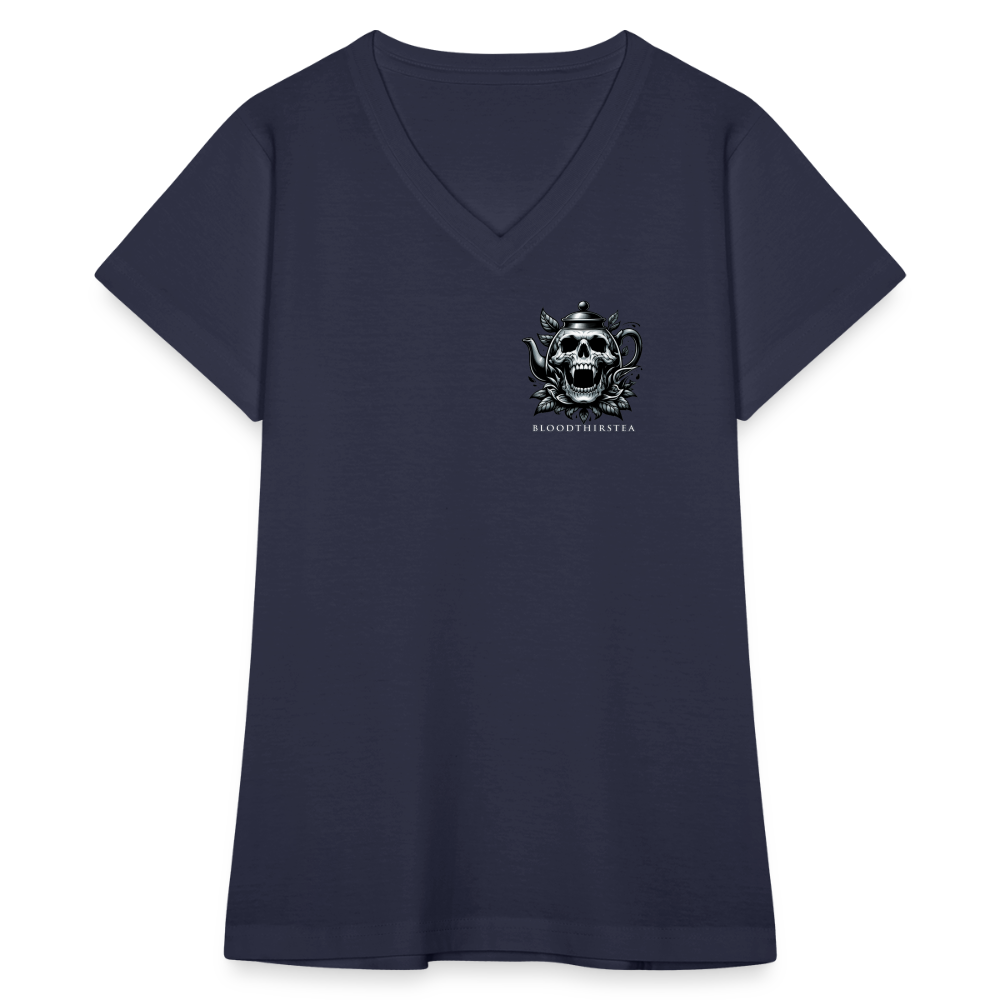 Extended Sizes - White Logo Women's V-Neck Tee - navy