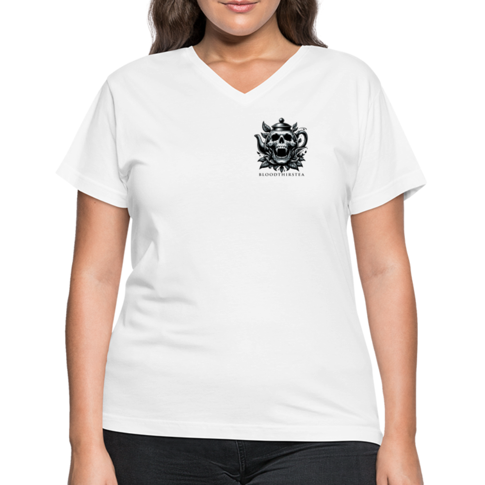 Extended Sizes - Black Logo Women's V-Neck Tee - white