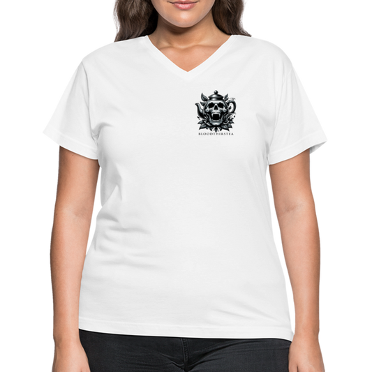 Extended Sizes - Black Logo Women's V-Neck Tee - white