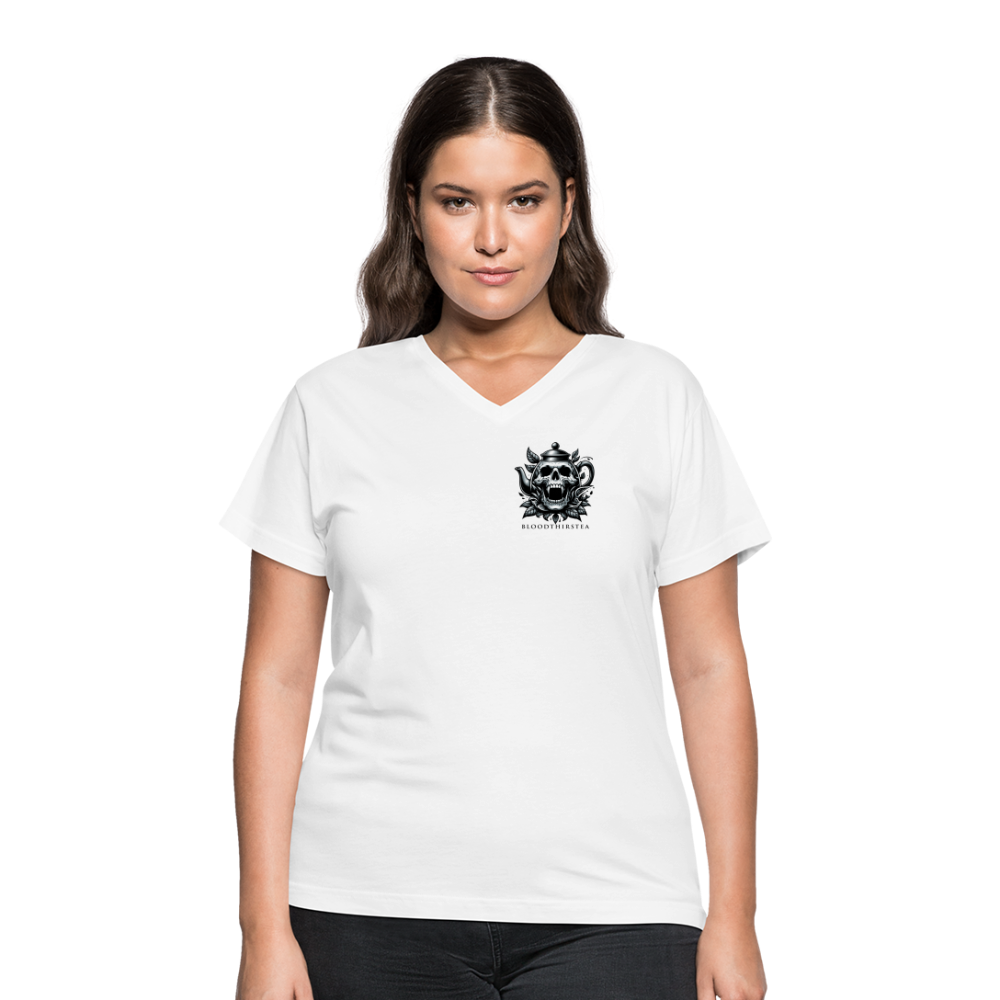 Extended Sizes - Black Logo Women's V-Neck Tee - white