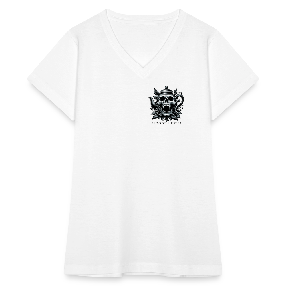 Extended Sizes - Black Logo Women's V-Neck Tee - white