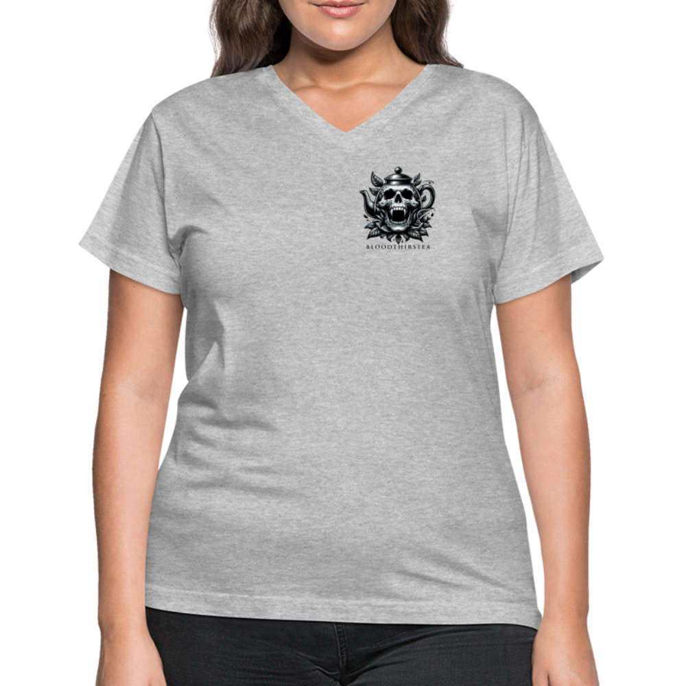 Extended Sizes - Black Logo Women's V-Neck Tee - gray