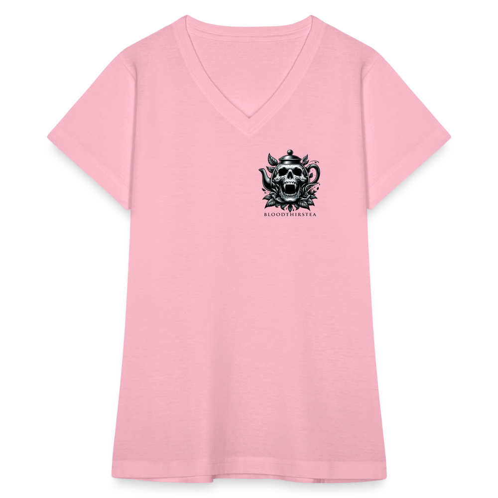 Extended Sizes - Black Logo Women's V-Neck Tee - pink