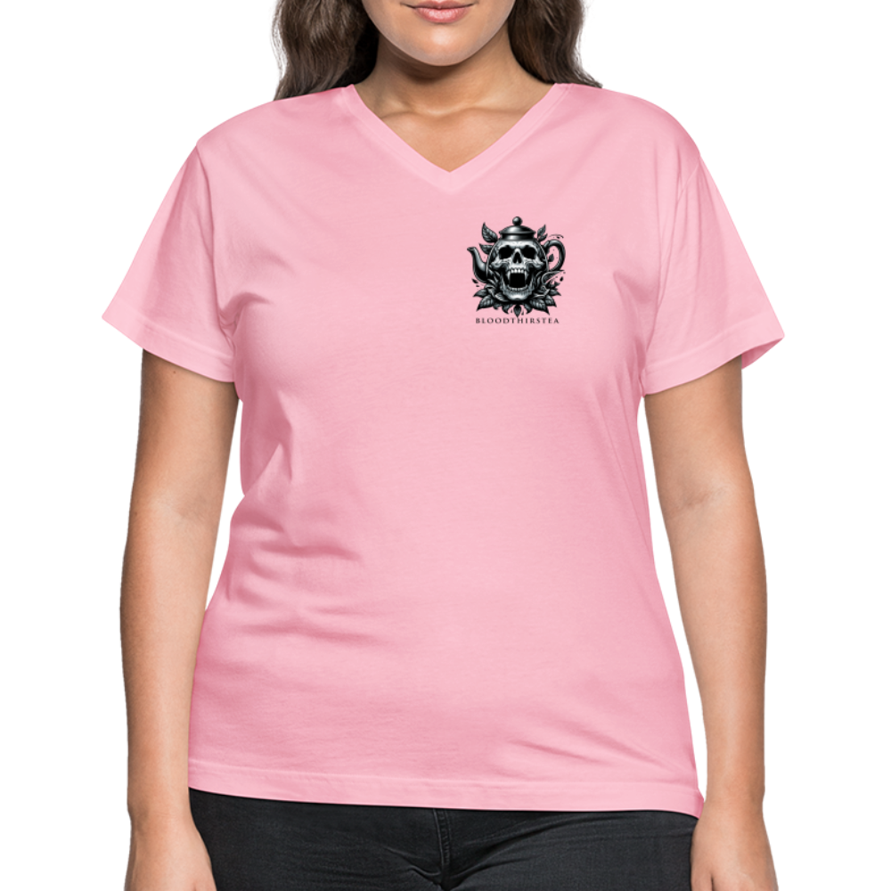 Extended Sizes - Black Logo Women's V-Neck Tee - pink